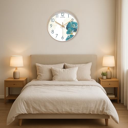 Image of Auromin Wall Clock for Hall | Silent Wall Clock for Living Room Stylish | Modern Designer Fancy Unique Wall Watch for Bedroom, Office (White-Blue)