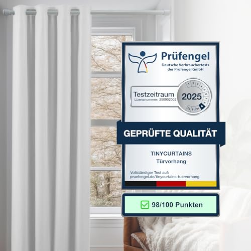 tinycurtains, Thermo Türvorhang mit Teleskopstange, einfache Montage in nur 1 Minute ohne Bohren (Türgardine weiß H200 x B150 cm + Stange… – Ansicht 5