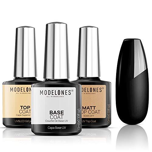 Modelones Matte Top Coat Base Coat for Gel Nail Polish, 3Pcs No Wipe Top Coat, Long Lasting High Gloss Shiny and Matte Effects DIY at Home, 10ml Each Bottle