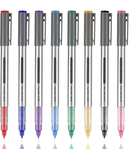 Colored Liquid Ink Gel Pens, Ultra-Fine 0.5 mm, Quick-Dry Roller Ball Office School Supplies, Assorted Eight Colors (Black, Red, Pink, Yellow, Purple, Green, Light Blue, Dark Blue) Smooth Writing Gift
