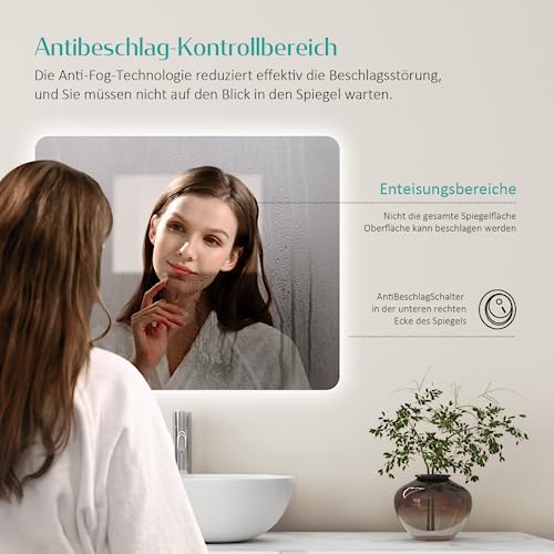 EMKE Badspiegel mit Beleuchtung 50x60cm, 2 Lichtfarbe Warmweiß/Kaltweiß – Ansicht 4