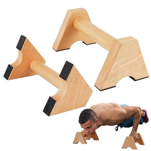 Purife Beech Wood Non-Slip Parallettes Push Up Bar for Men, Strength Training Equipment Calisthenics Gymnastics Bars, Pushup Handles for Home Fitness, Workouts, Calistenia