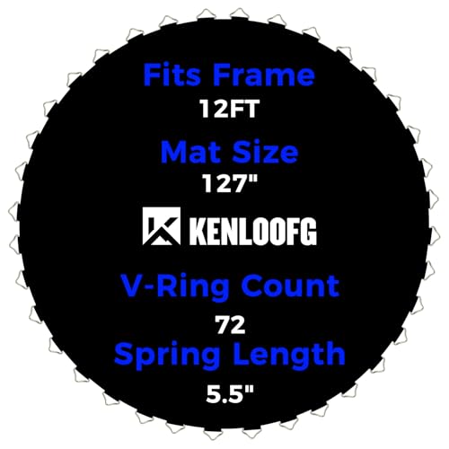 KENLOOFG Replacement Trampoline Mat Fits 12ft Round Trampoline Frame (72 V-Rings 5.5 Springs) UV-Resistant & Durable Includes Spring Hook & Gloves (Frame & Springs Excluded)