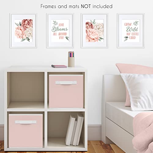 Image of Sweet Jojo Designs Blush Pink Boho Shabby Chic Floral Girl Wall Art Prints Room Decor for Baby Nursery Kids Bohemian Off White Ivory Vintage Garden Watercolor Flower Nature Elegant Pastel Dusty Rose