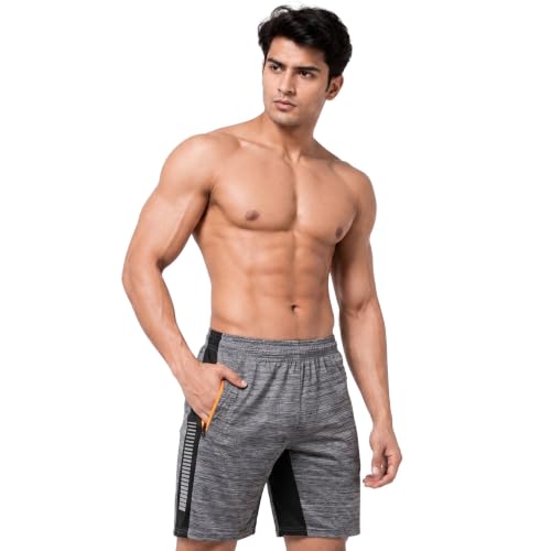 Image of NINQ Men's Sports Shorts Pack of 2 | Casual Gym Shorts with Side Zipper Pockets, Elastic Waist & Quick-Dry Comfort for Running & Workout
