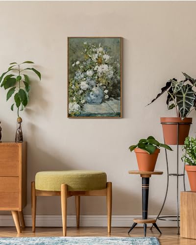 Image of ARPEOTCY Floral Framed Canvas Print Wall Decor, Vintage French Flower Large Wall Art Home Decor, Ceramic Vase Floral Oil Painting for Living Room, Office Decoration, 20x30 inch