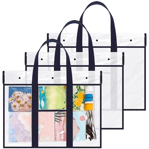 Image of Windyun 3 Pack 19 inch x 25 inch Art Portfolio Bag Large Poster Storage Bag PVC Portfolio Folder for Artwork Bulletin Board Storage Art Portfolio Organizer Bulletin Board Holder for Poster Scrapbook Keepsake