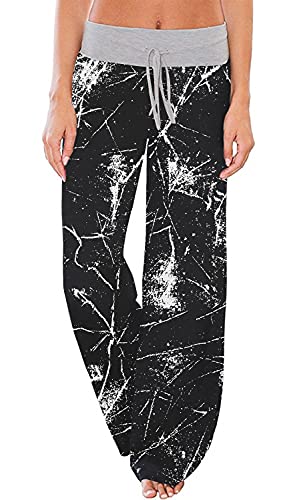 Image of AMiERY Women's Comfy Casual Pajama Pants Floral Print Drawstring Palazzo Lounge Pants Wide Leg