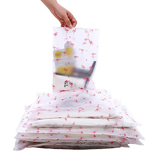 10 bolsas impermeables de viaje, flamenco, transparente, de plástico esmerilado, con cierre de cremallera, bolsas de almacenamiento para ropa y zapatos (20 unidades, mezcla de 5 tamaños)