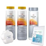 Leisure Time Spa Care Bundle: Spa Up, Spa Down, Calcium Booster with My Garden Pool 20 Ct. Test Strips & Scum Sponge Flower Oil-Absorbing for Hot Tubs and Pools - IQ, Smart Pool AI Assistant!