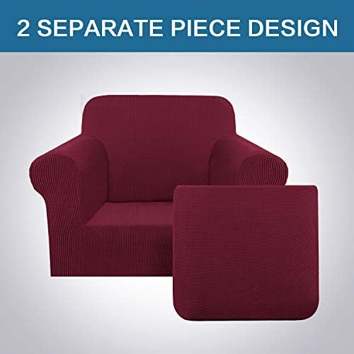 H.VERSAILTEX 2-Pieces Sofa Cover Knitted Jacquard Spandex Sofa Slipcover Stay in Place Super Rich Furniture Cover/Protector, Skid Resistance (Chair, Burgundy)