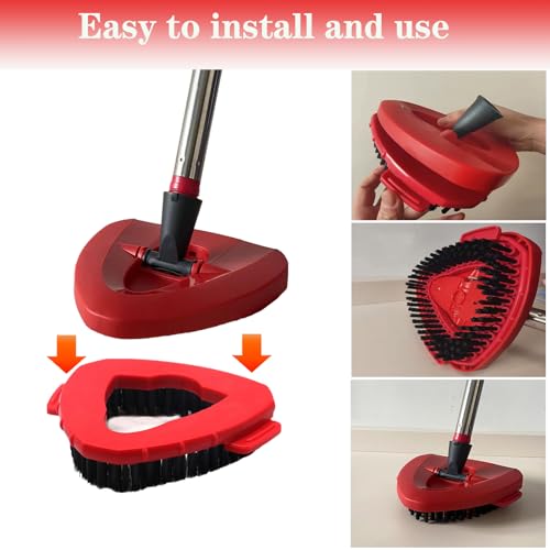 Image of Spin Mop Replacement Handle and Mop Base Replacements for OCeda EasyWring 1-Tank Spin Mop System,4-Section Iron Mop Handle 30-58in and 1 Mop Base and 1 Scrub Brush Cover Set Combo, Red