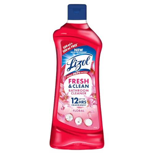 Lizol Fresh & Clean Bathroom Cleaner | Floral | 500 ml + 200 ml Free | Limited Period Offer | 10X Better Cleaning | Up to 12 Hrs Fragrance | Multi-Surface Cleans Floors, Basin, Tiles