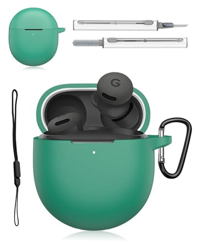 Google Pixel Buds 2a �P�[�X - �\�t�g�V���R���ی�J�o�[ ���C�����X�[�d�Ή� �S�ʕی� �w��h�~ �ϏՌ� �J���r�i�t�� �N���[�j���O�L�b�g �X�g���b�v�t�� (�O���[��)