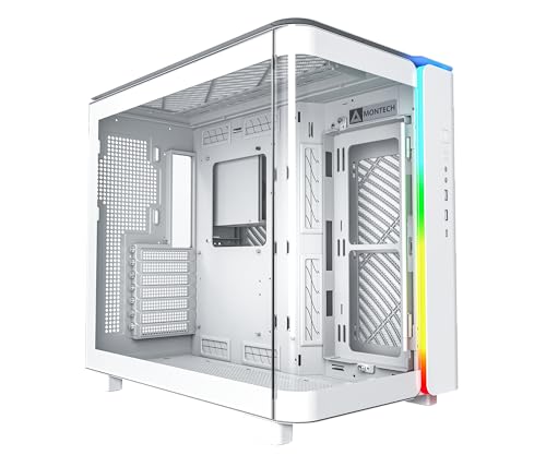 MONTECH KING 95 Dual-Chamber ATX Mid-Tower PC Gaming Case, High-Airflow Toolless Panels, Sturdy Curved Tempered Glass Front and Side Panel, ARGB Lighting, KING 95 WHITE US