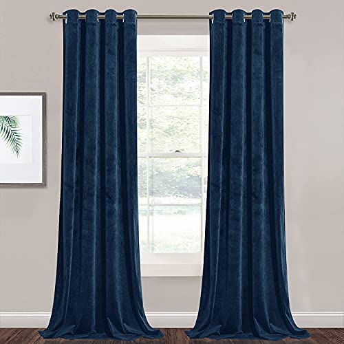 StangH 120 inches Velvet Curtains - Navy Blue Blackout Window Curtains Luxury Decor Extra Long High Ceiling to Floor Tall Curtains for Living Room / Villa / Hotel Large Window, W52 x L120, 2 Panels