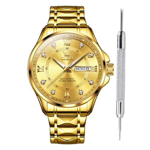 Image of OLEVS Watch for Men Stainless Steel Business Dress Analog Quartz Men Watch Large Face Day Waterproof Luminous Classic Wrist Watch