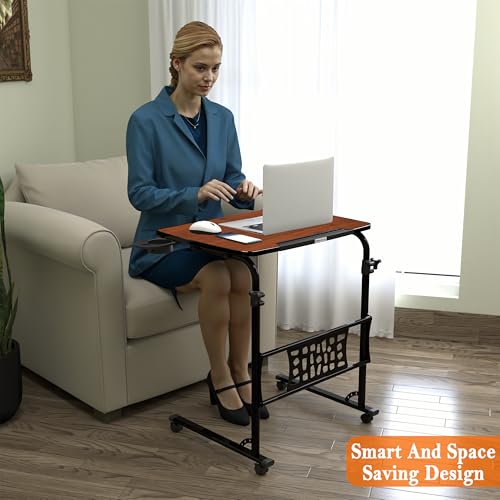 Image of Amazon Basics | Ergo Rise | Sit & Stand | Height Adjustable Laptop Table with Lockable Wheels | Rustic Amber