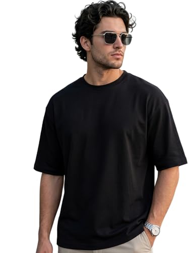 Image of Urbano Fashion Men's Solid Round Neck Oversized Half Sleeve Cotton T-Shirt