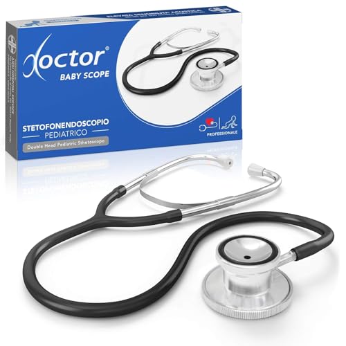 AIESI® Fonendoscopio Pediátrico Profesional de doble campana para ninos color negro DOCTOR BABY SCOPE, Garantía de 24 meses