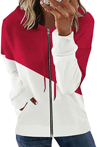 SHEWIN Womens Casual Lightweight Zip Up Hoodie Jacket Long Sleeve Drawstring Hooded Sweatshirt Loose Cute Y2K Hoodies Fall Fashion Clothes for Women 2022,US 16-18(XL),Red,White