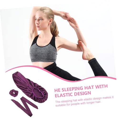 Bonnet de nuit long violet élastique protège matelas et coiffure femme - 5