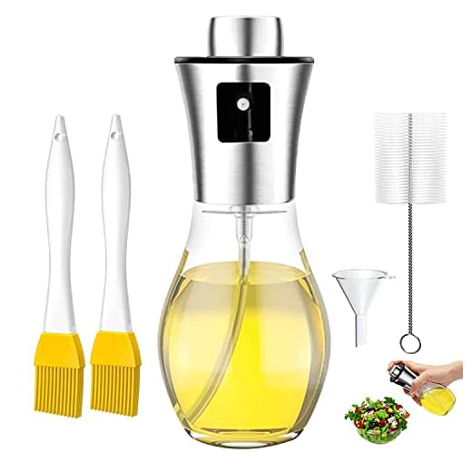 LiRiQi Rociador De Aceite para Cocinar, Dispensador de pulverizador de Aceite, Pulverizador Spray Oliva Aceite, Botella De Vinagre De Vidrio, para cocinar, Ensalada, Hornear, Pan, BBQ, Cocina (200ML)