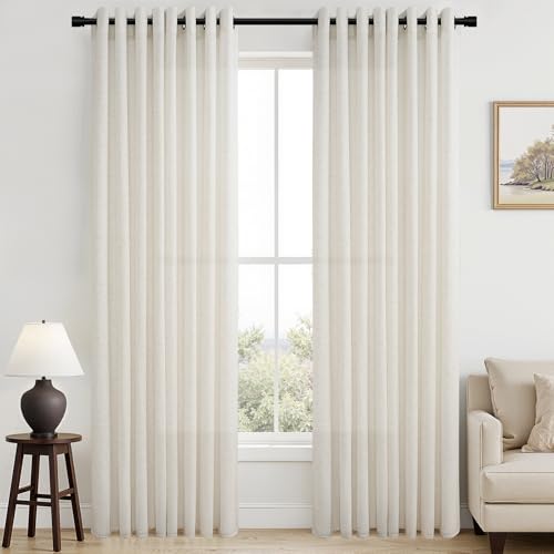Topfinel 1 Pièce Rideau Voilage Lin Coton Naturel Grande Largeur L300 x H260 CM pour Salon, Rideaux Voile en Lin Rustiques Translucide à Oeillets Décoration de Maison...