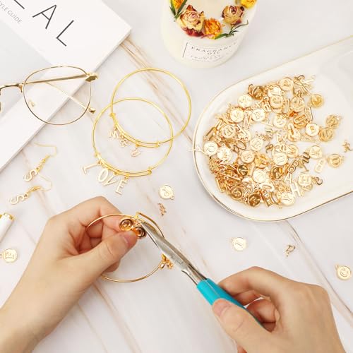 SANNIX Letter Charms, 156Pcs/6 Sets Alphabet ABC Letter Charms 3 Styles Capital A-Z Charm DIY Bracelet Necklace Pendants with 200Pcs Open Jump Rings for Jewelry Making (KC Gold & Antique Silver)