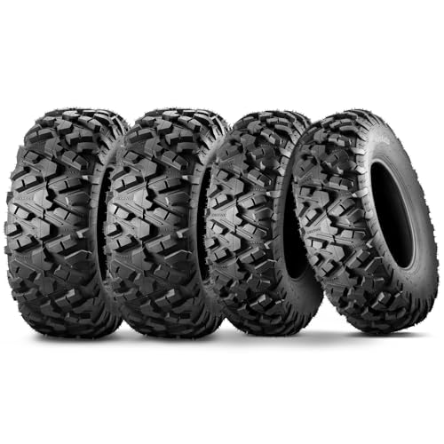 MaxAuto Set of 4 AT25x8-12 & AT25x10-12 ATV UTV Mud Sand Tires,25x8x12 Front & 25x10x12 Rear All-Terrain Off-Road Tires,6 PR, Tubeless,4 Pack in 2 Packages
