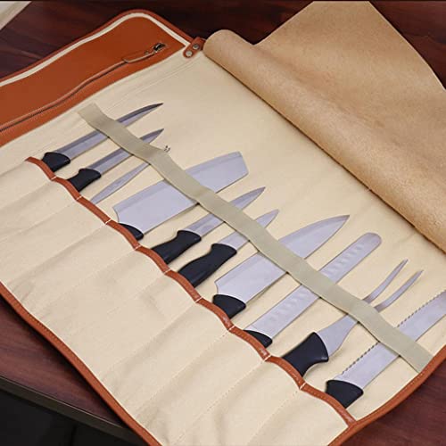 Cuchillos bolsa enrollable organizadora portátil de cuero para chef con 10 compartimentos 3
