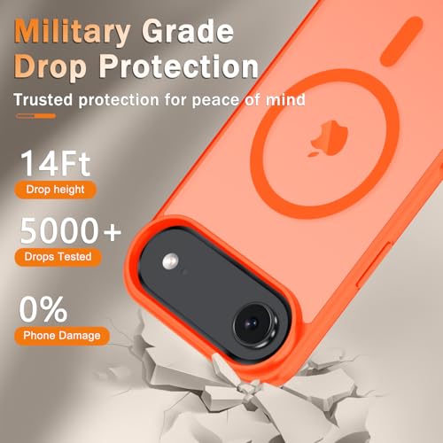 Image of YENAPOON for iPhone Air Case, Matte Magnetic Phone Cover [with 1 Screen Protector] [Support for MagSafe] [Shockproof Military Grade Protection] Translucent Frosted Back, Orange