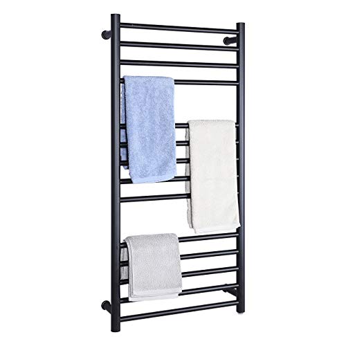 BERGOTO Towel Warmer Rack Home Bathroom 14 Bar Stainless Steel Space Saving Plug-in Wall Mounted Cloth Towel Heated Drying Rack Gold/Black (Black)