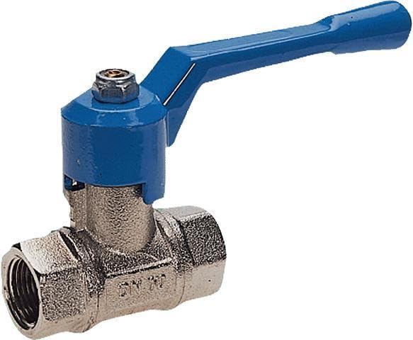Válvula de bola de 2/2 vías KHM-2-R11/4i-35-MSV-PTFE-AL-BL-10 de latón niquelado en acabado pesado con rosca hembra R