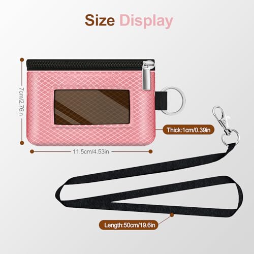 Image of Minimalist RFID Blocking Small Wallet with ID Window,WaterResistant Zip Id Case Wallet with Lanyard Keychain for Cards,Cash,Travel,Women,Men (Pink /Brown)