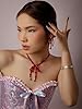 OJERRY Deep Red Chunky Bead Bow Coquette Dangle Ea... #2