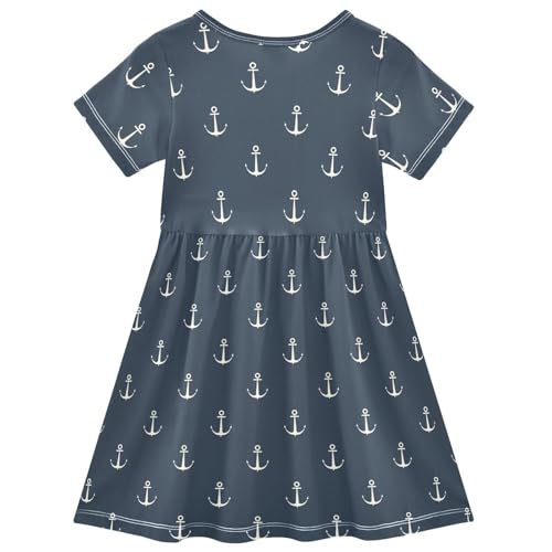 Aflyko Ocean Girls Short Sleeve Dress Marine Anchor Cute Navy Toddler Everyday Dresses2