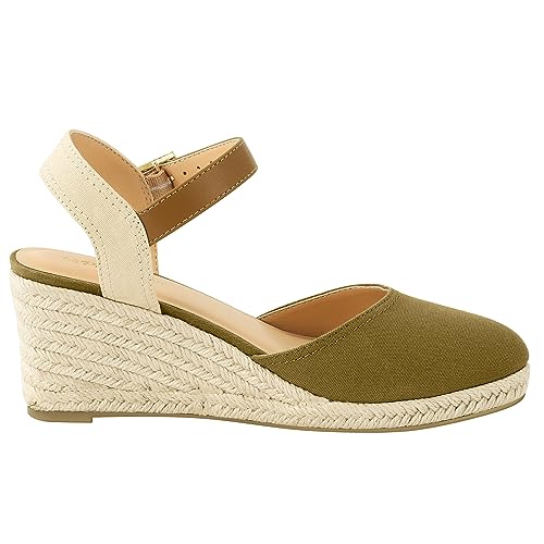 Image of PIZZ ANNU Women's Espadrille Low Wedge Heel Sandals with Buckle Ankle Strap Close Toe Casual Dressy Summer Platform Shoes