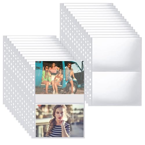 Aoreun 30Pcs Transparent Postkartenhüllen, 120 Doppelseitig Fotohüllen, 2 Fächer Taschen A4 Foto Hüllen für A4 2/3/4 Ringbuch, Taschen Foto Seitenschutz, SammelHüllen für Postkarten Fotos
