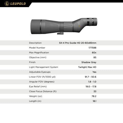 Image of Leupold SX-4 Pro Guide HD 20-60x85mm Spotting Scope