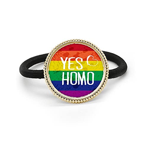 Élastique à cheveux arc-en-ciel LGBT Yes Homo bandeau caoutchouc et attache métal argenté