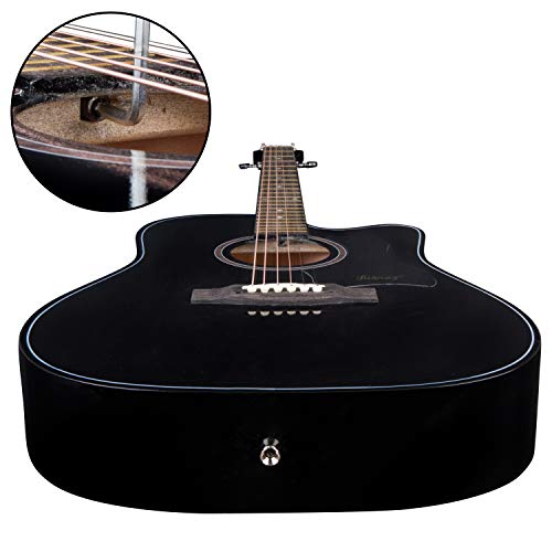 Image of JUAREZ Fiesta cm 104.14 cm (41 Inch) Acoustic Guitar Cutaway with Dual Action Truss Rod, JRZ41C /BK 21 Frets Rosewood Fretboard & Bridge, Bag, Strap, 2 Picks, Allen Key, Extra String Set, Black