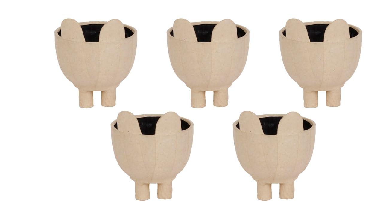 Décopatch HD055Cpack - Un Lot de 5 Supports en Papier brun mâché 8X8X6 cm - Waterproof - Cache-Pot Chat