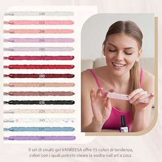 VANREESA Kit Semipermanente Unghie, 15 Coloris Set Smalto Semipermanente Unghie con U V/LED Lampada Kit Unghie Gel Completo con Matt Top Base Coat Regali per Principianti