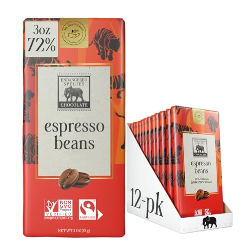Endangered Species Dark Chocolate Bar with Espresso Beans (72% cocoa)