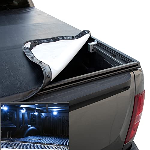TLAPS 7422452366351 For 1997-2003 Ford F150 / 2004 Heritage / 1997-1999 F250 Light Duty 6.5 Feet (78") Bed Hidden Snap On Soft Vinyl Tonneau Cover With LED Lighting System