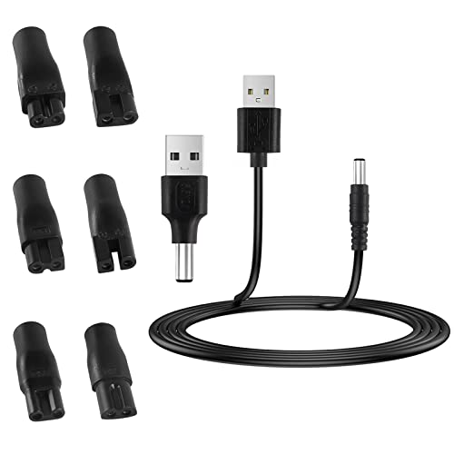 5V USB Netzkabel Kabel, 7 Stecker USB Adapter Set, Kompatibel mit Remington Rasierer, Philips Rasierer Serie, für alle Arten von elektrischen Haarschneidern, Rasierern, Pflegegeräten