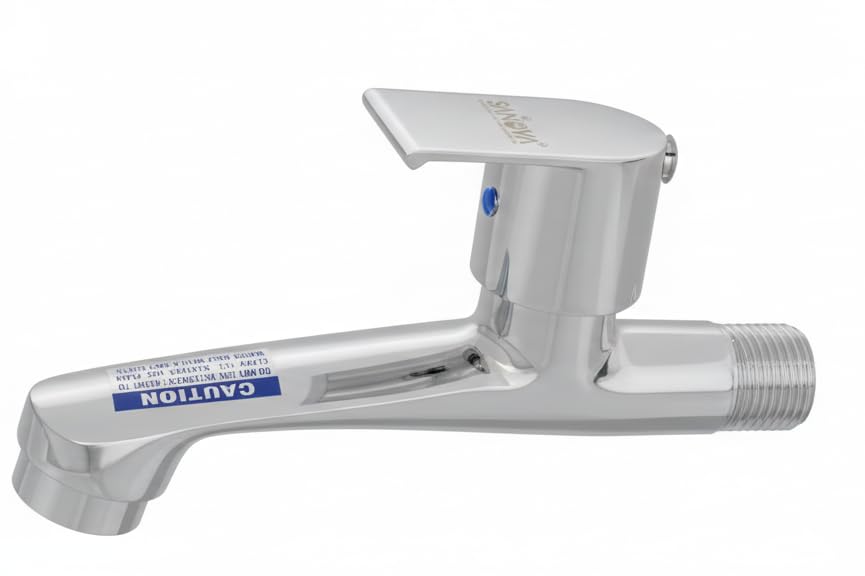 Image of Sanova Stone Heavy Duty Longbody Cock | Brass Cartridge | Steel Body | Heavy Handle | Chrome Finish | Wall Mounted Kitchen Sink Faucet