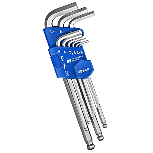 S&R Jeu Clés Allen mâles longues mm. 9 Clés 6 Pans pour vélo, Auto, Meubles. Lungueur de 7,8 à 18 cm