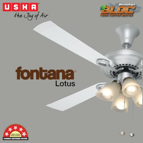 Image of USHA Fontana Lotus 1230mm BLDC Ceiling Fan with Decorative Lights|BEE 5 Star Rated|100% Copper Motor |RF Remote, High Air Delivery|3Y Motor & 2YPCB Warranty|(Golden Ivory) Pack of 1|Free Installation